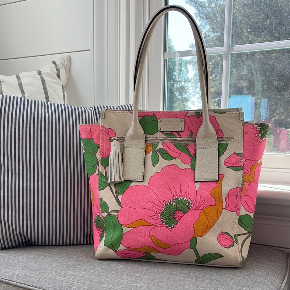 VINTAGE Kate Spade Pink and Green Floral Tote